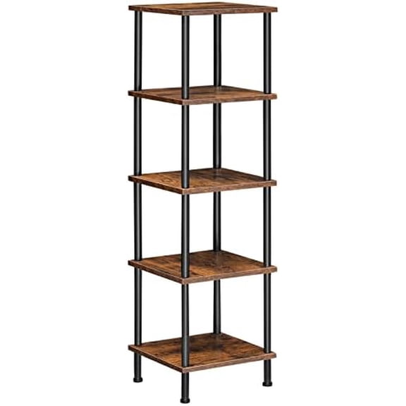5-Tier Corner Shelf Stand, Corner Square Rack Display Shelf, Tall Storage Plant Stand, Bookcase for Small Spaces, Living Room, Home Office, Kitchen, Rustic Brown and Black BF50CJ01
