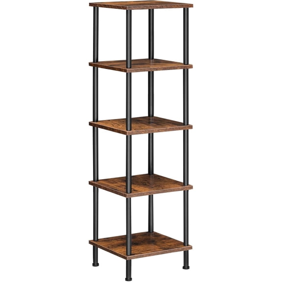 5-Tier Corner Shelf Stand, Corner Square Rack Display Shelf, Tall Storage Plant Stand, Bookcase for Small Spaces, Living Room, Home Office, Kitchen, Rustic Brown and Black