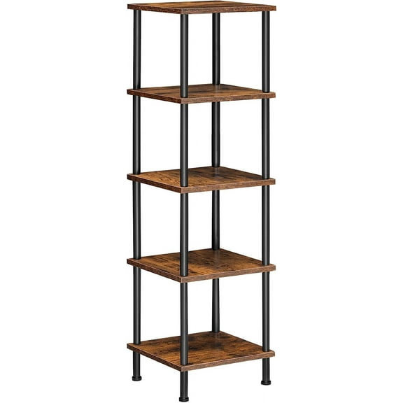 5-Tier Corner Shelf Stand, Corner Square Rack Display Shelf, Tall Storage Plant Stand, Bookcase for Small Spaces, Living Room, Home Office, Kitchen, Rustic Brown and Black BF50CJ01