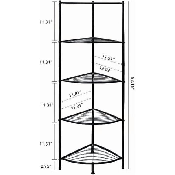 5-Tier Corner Shelf Stand Metal Wire Display Unit Storage Furniture Multipurpose Space Saving Rack for Living Room Office Kitchen Black