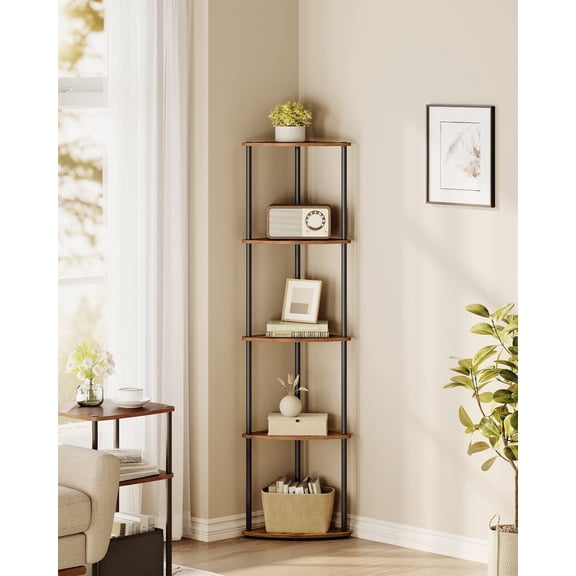 5-Tier Corner Shelf Stand - No Tools Assembly, Space-Saving Storage Unit, 15x10.6x54.7 Inches for Home Organization, Rustic Brown
