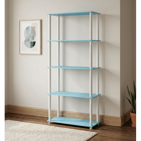 5-Tier Corner Shelf Stand, Tool-Free Assembly Open Storage Organizer Rack, Decorative Accent Display Bookcase for Living Room, Home Office, Small Spaces, Blue