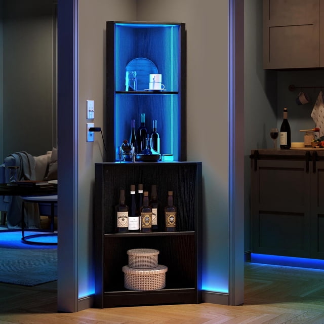 Smartwater Led Bookcase Rack 5 Tier Corner Shelf with LED Light Bookcase Storage Display Rack Living ...