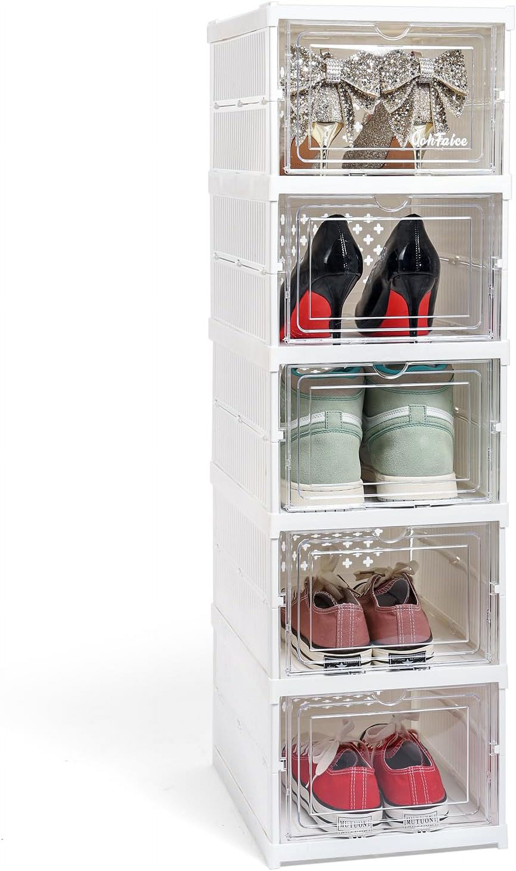 5 Tier Corner Shoe Rack Storage Organizer Narrow Shoe Shelf For Closet Entryway Free Standing Cabinet With Clear Door Plastic Space Saving Foldable Shoe Stand White Walmart