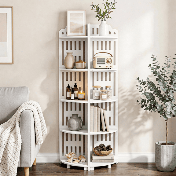 5-Tier Corner Storage Shelf, 47.24inch Tall Freestanding Organizer, Waterproof PVC Board Shelving Unit, Easy to Assemble, Holds Up to 30lbs for Bathroom, Kitchen & Living Room