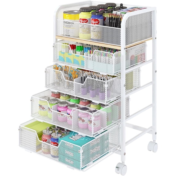 5-Tier Craft Organizer Cart with Wheels,Craft Organizers and Storage with Drawers,Lockable Wheels Rolling Utility Cart with DIY Divider,Office Supply Organizer,Ideal for Studio,Office Patent Pending