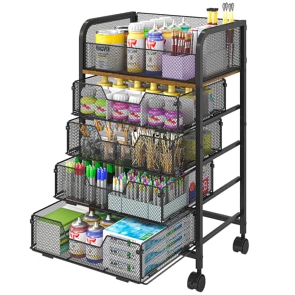 5-Tier Craft Organizer Cart with Wheels-Storage Cart with DrawersLockable Wheels Rolling Utility Cart Makeup Cart with DIY Divider Office Supply Organizer Storage for Studio Office Patent Pending