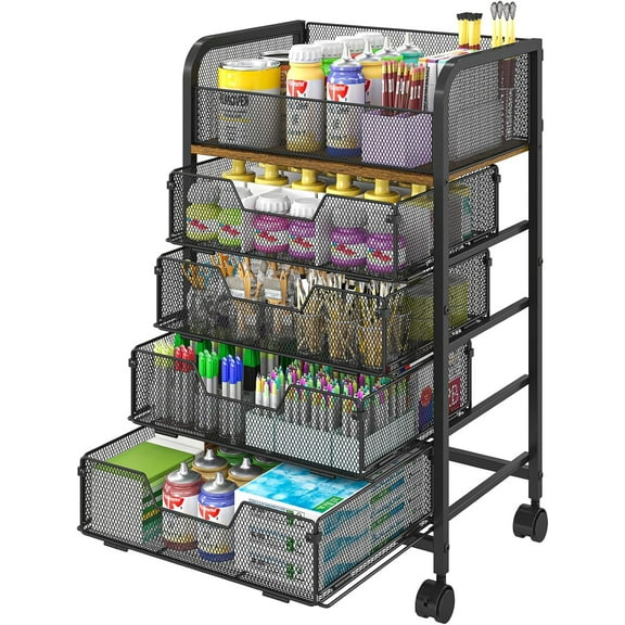 5-Tier Craft Organizer Cart with Wheels-Storage Drawers,Lockable Wheels Rolling Utility Cart,Makeup DIY Divider,Office Supply Storage for Studio,Office Patent Pending