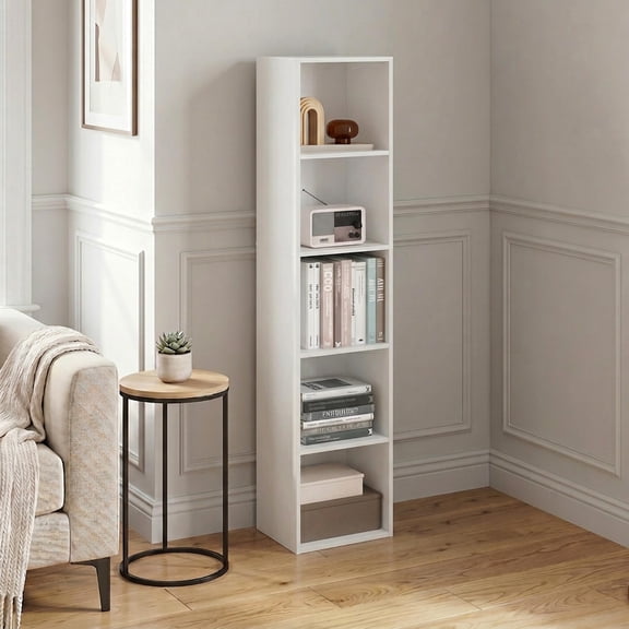5-Tier Cube Bookshelf Open Storage Organizer White 9x12x52