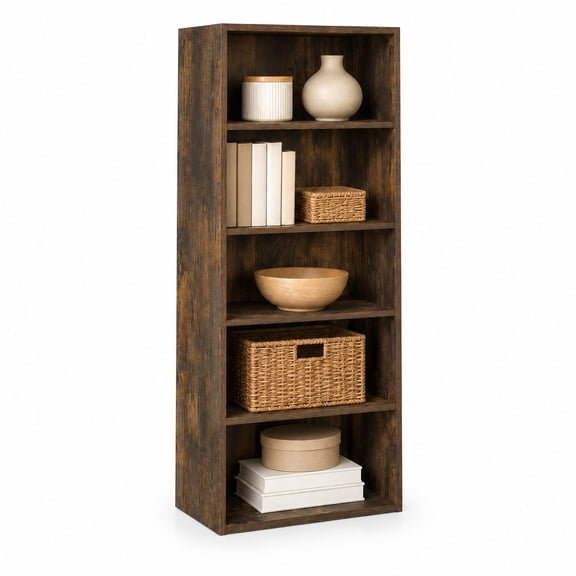5-Tier Cube Storage Organizer Bookshelf with Open Shelves, 11 x 17 x 44 Inches, for Bedroom Living Room Home Office, Amber Pine Finish