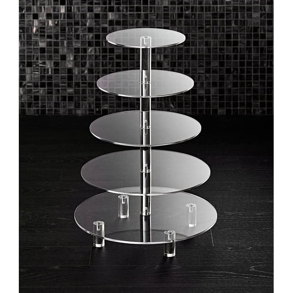 5 Tier Cupcake Stand, Extra Thick 5mm Base, Large Cupcake Tower, Multi Tiered Cake Stand Round Clear Holder for Dessert Table Display, Weddings, Birthday Party, Graduation, Pastry, Donut Tree
