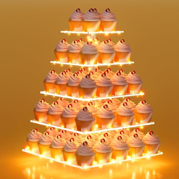 5 Tier Cupcake Stand with LED Light, Clear Cupcake Stand for 50 Cupcakes, Cupcake Holder Tower Dessert Table Display Set for Birthday, Baby Shower, Tea Party and Wedding Dcor