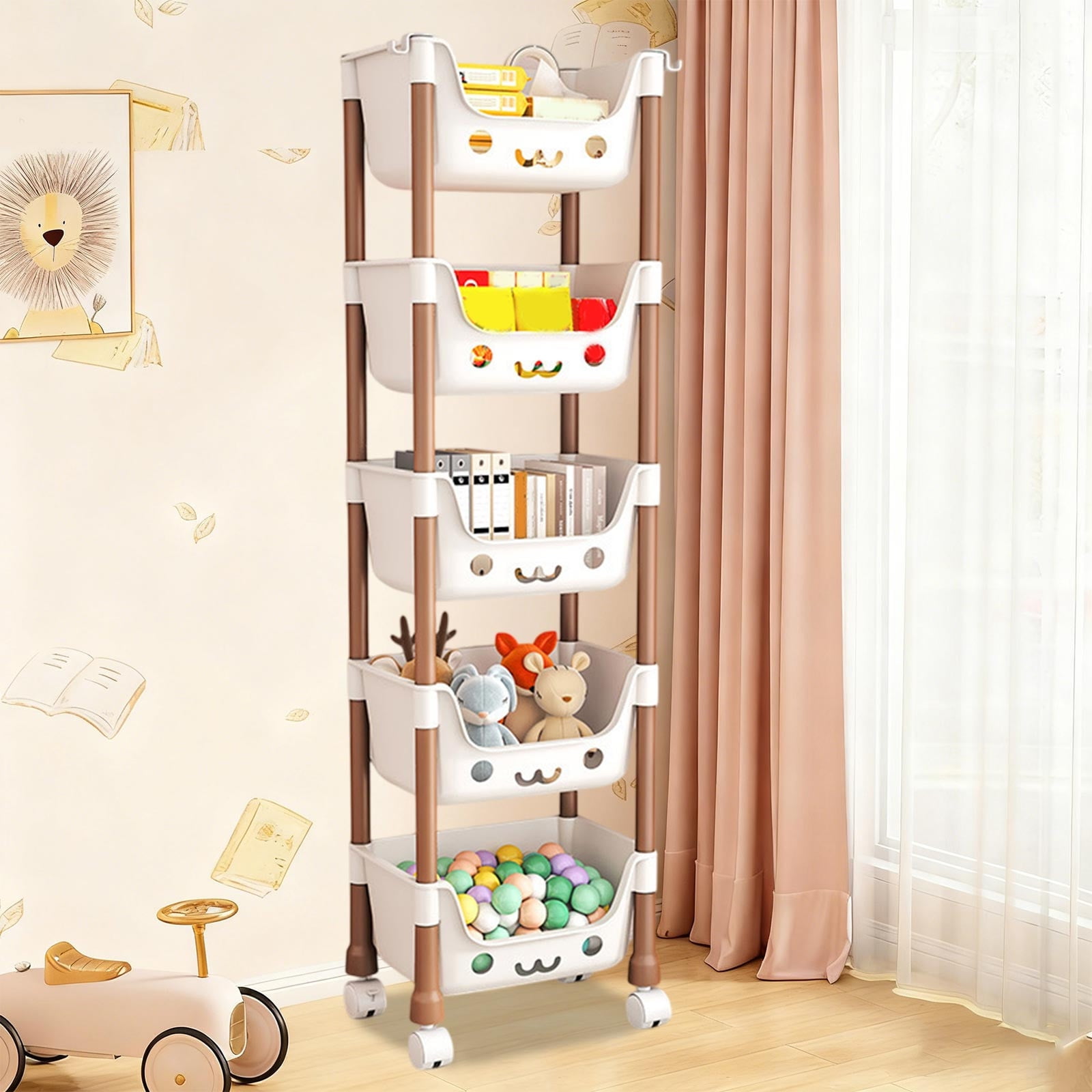 5 Tier Cute Storage Rack With Wheels Interest Plastic Storage Rack For ...