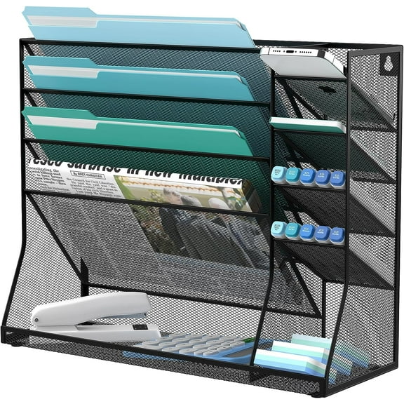 INTIGE 5-Tier Desk Organizer with 4 Pen Holders, Wall Organizer for Office Supplies, Black