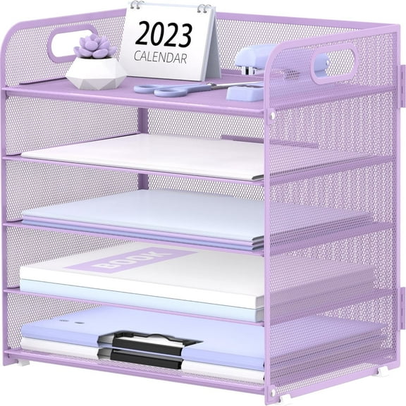INTIGE 5-Tier Metal Desk Organizer with Handle, File Organizer, Purple, 1 Piece
