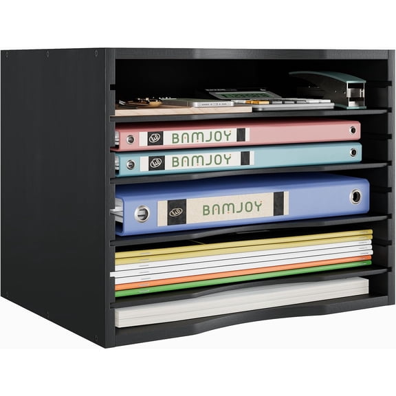 5 Tier Desktop Organizer with Adjustable Shelves for Papers Documents and Mail Black