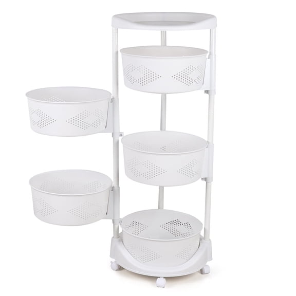 Shangmakel 5 Tier Detachable Storage Shelf Fruit Vegetable Snack Organizer with Casters,Multi-Layer PP Round Storage Cart Space Saver for Home,Living Room,Kitchen