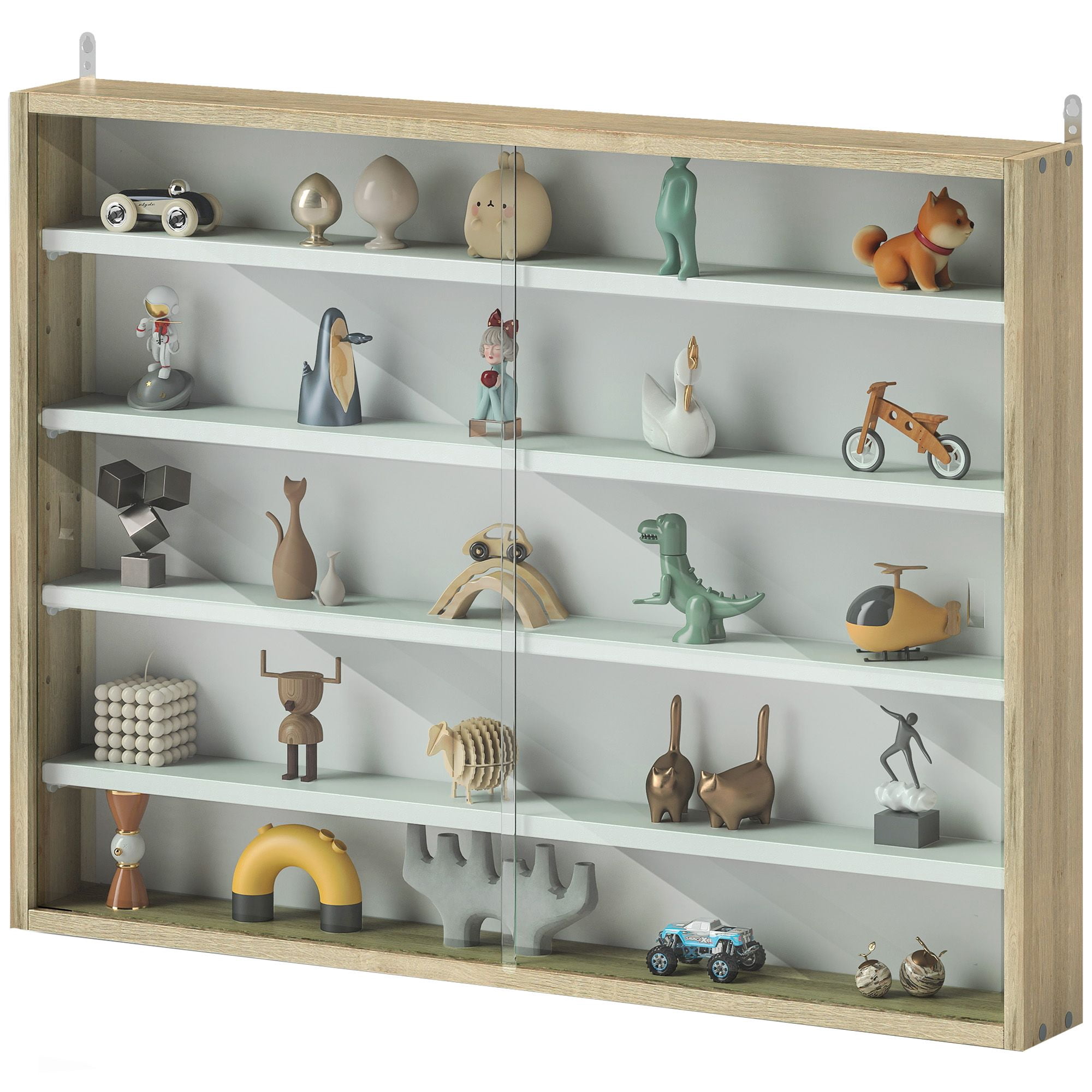 Five Below Stackable Display Case 5-Tier Display Cabinet, Wall-Mounted Display Case with 2 Glass Doors ...