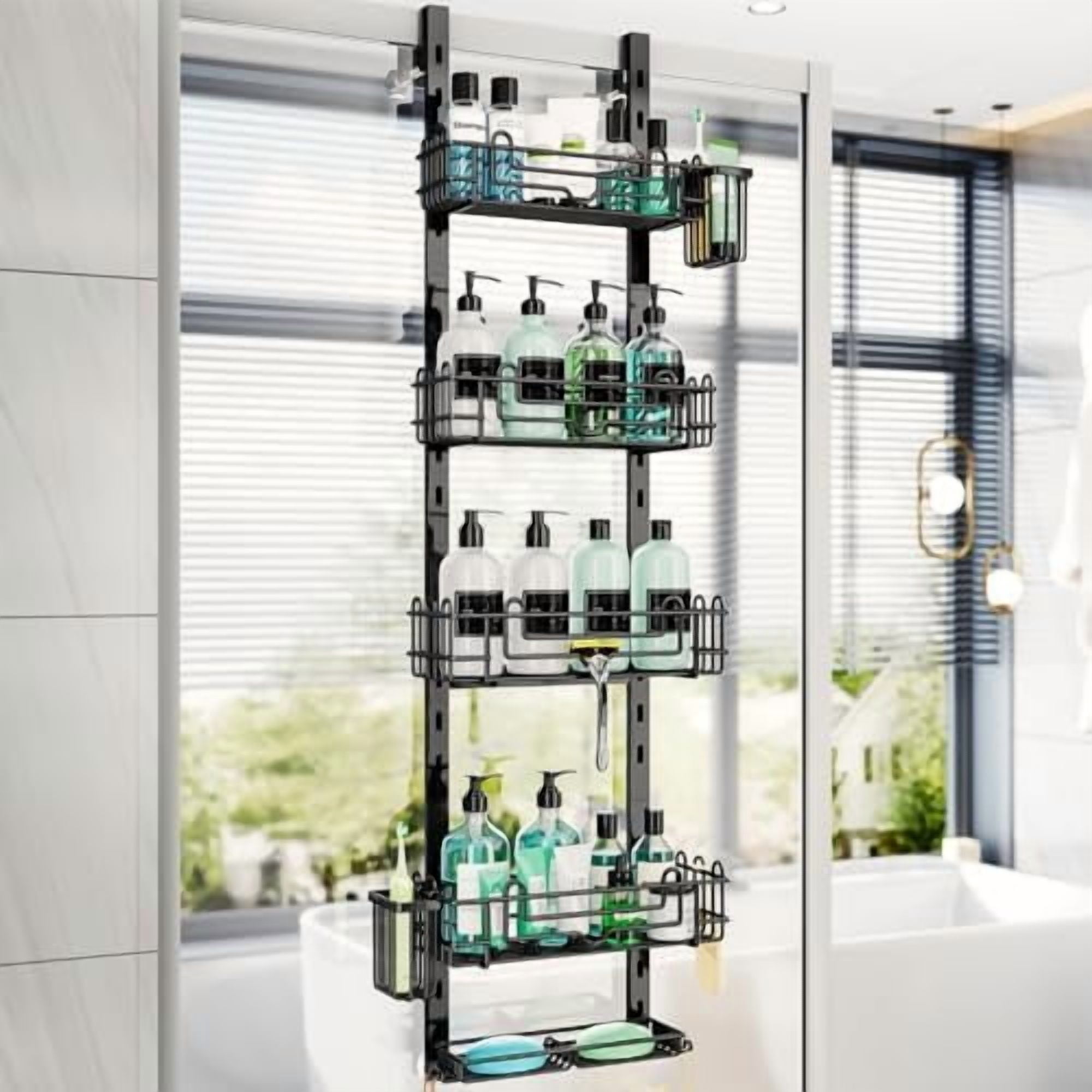 5 Tier Over the Door Shower Caddy, Hanging Shower Caddy with 28 Hooks ...