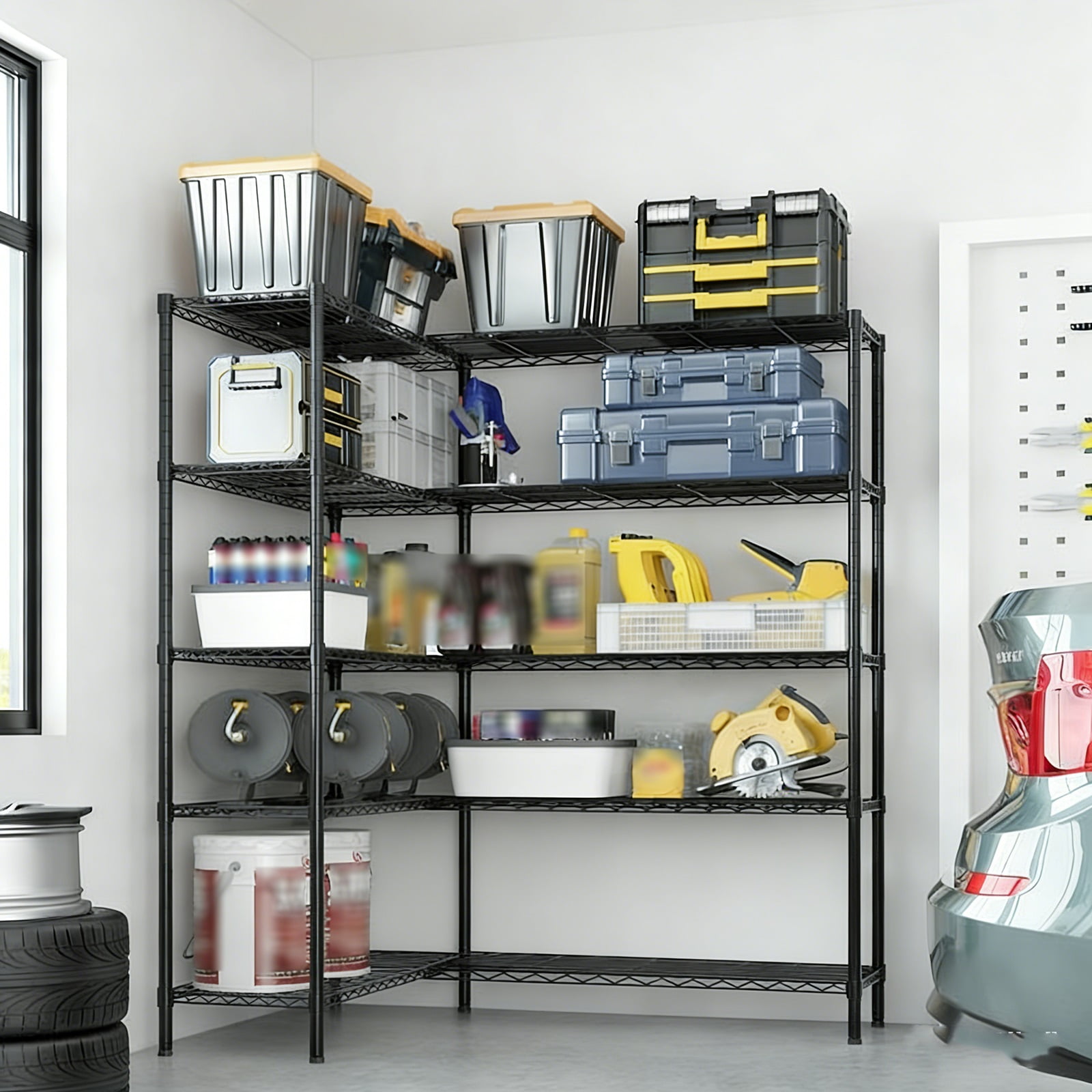 5-Tier Double Row Storage Shelves - Adjustable Kitchen Shelving with ...