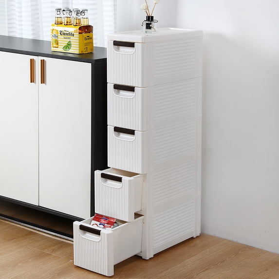 5-Tier Drawer Plastic Storage Cart with Wheels, Rolling Storage Containers with Drawers, Plastic Drawer Organizer Cart on Wheels, Narrow Cabinet Organizer Unit for Bedroom/Bathroom, A668
