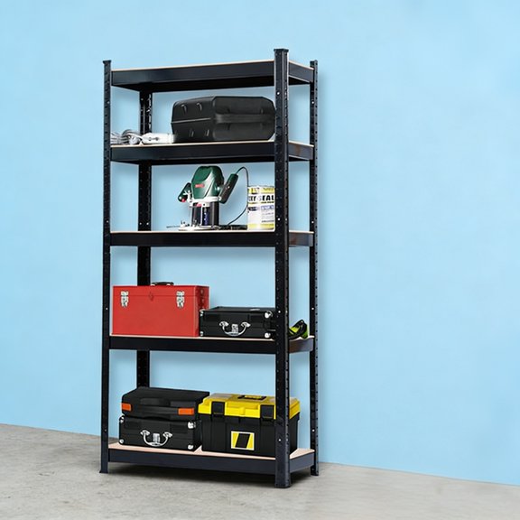 5-Tier Easy-Assembly Storage Shelves, Adjustable Metal Rack with MDF Shelves, No-Tool Setup for Garage, Home & Office