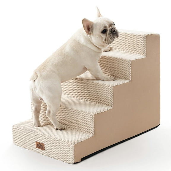 5-Tier Extra-Wide Foam Pet Steps, Non-Slip Dog Stairs for High Beds & Sofas with Removable Washable Cover