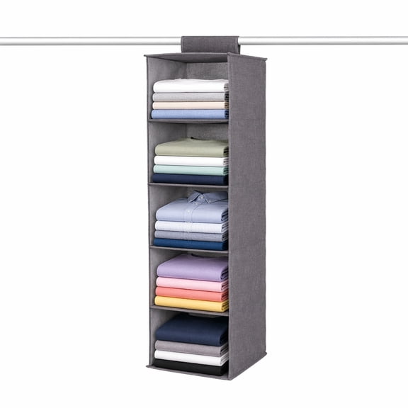 5-Tier Fabric Hanging Closet Organizer, Multi Compartment Hanging Storage Bag for Clothes Pants Socks Underwear Dorm Wardrobe Organization