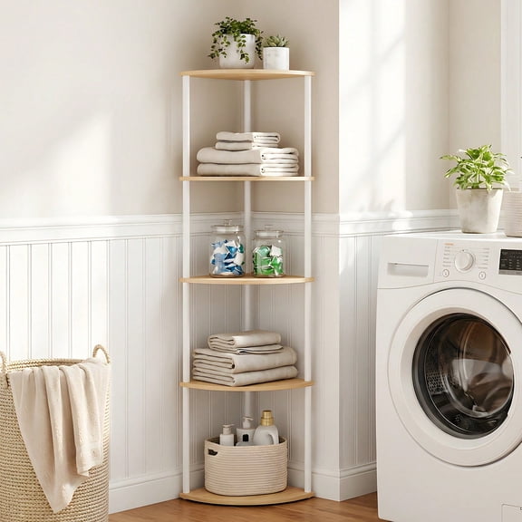 5-Tier Fan-Shaped Corner Storage Rack, Space-Saving Display Shelf for Living Room, Bedroom, Kitchen and Bathroom