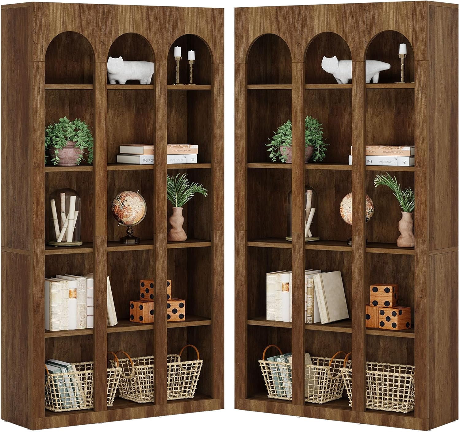 Mid Shelf 5-Tier Farmhouse Arched Bookshelf 70.87-Inch Mid Century Modern ...