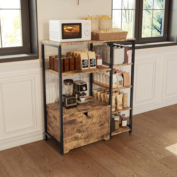 5-Tier Farmhouse Bakers Rack w/ Cabinet, Microwave Stand, Coffee Bar & Kitchen Storage