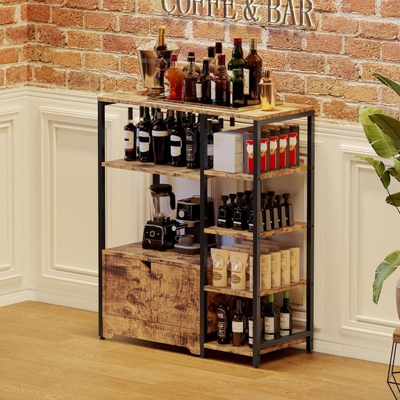 5-Tier Farmhouse Bakers Rack with Cabinet, Microwave Stand, Coffee Bar & Kitchen Storage Organizer