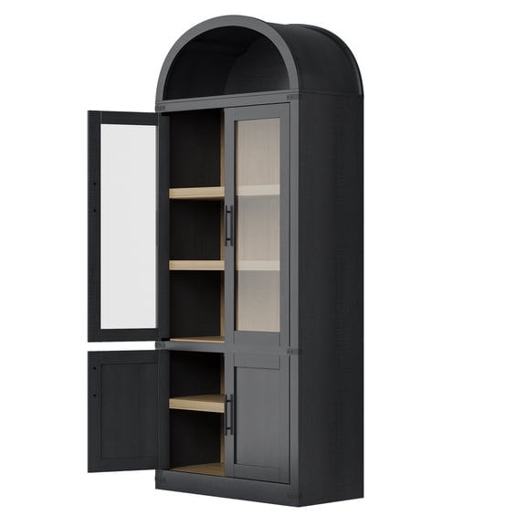 5-Tier Farmhouse Bookcase with 2 Glass Doors, 71.65" Tall Storage Cabinet, Adjustable Shelves, MDF Frame