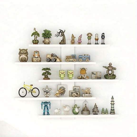 5-Tier Floating Display Shelves Set - Versatile Wall-Mounted Storage Rack for Collectibles, Toys, Blind Boxes & Decor | Reinforced Design for Living Room, Bedroom, Office & Kids Room (White)