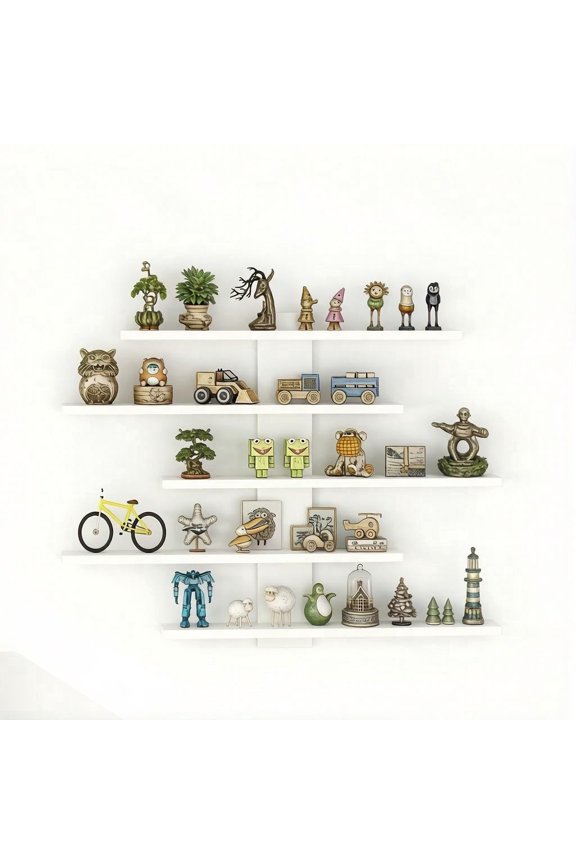 5-Tier Floating Display Shelves Set - Versatile Wall-Mounted Storage Rack for Collectibles, Toys, Blind Boxes & Decor | Reinforced Design for Living Room, Bedroom, Office & Kids Room (White)