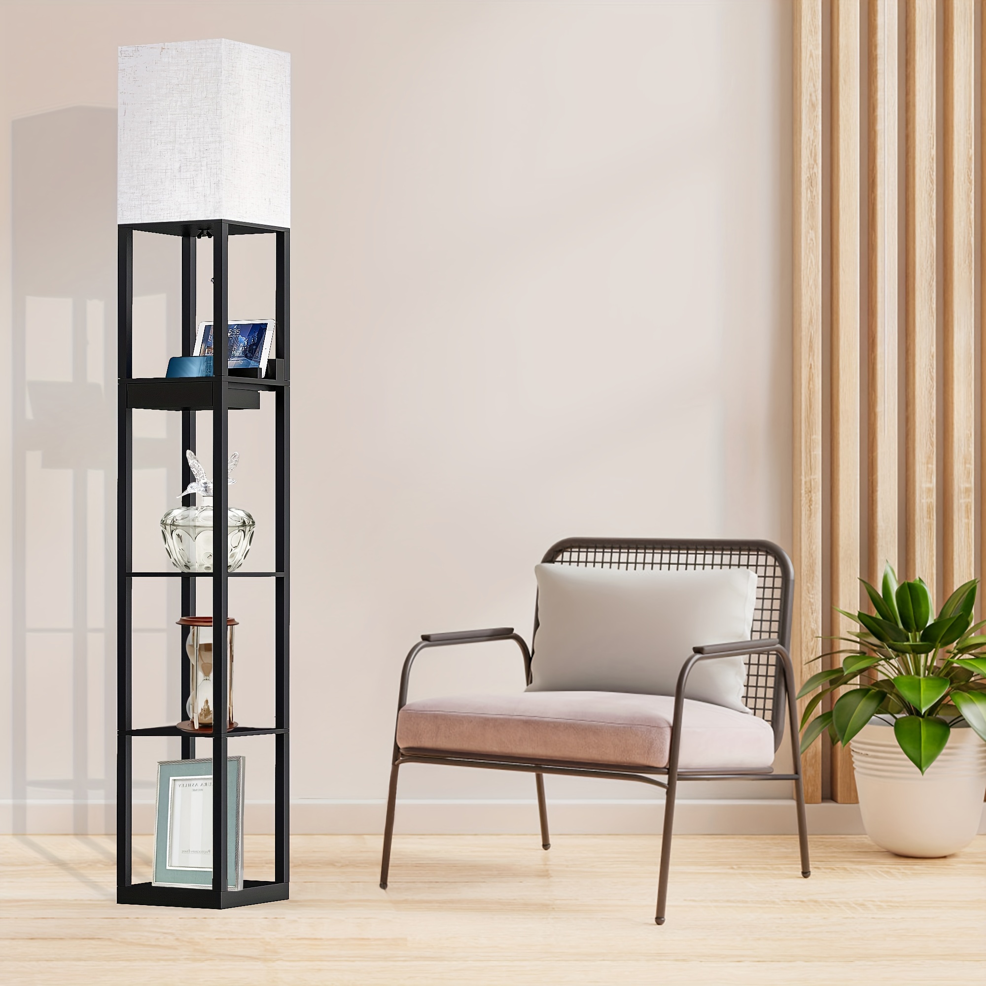 5 Tier Floor Lamp with Shelves, Modern Square Standing Lamp with 3