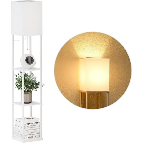 5 Tier Floor Lamp with Shelves, Modern Square Standing Lamp with 3 Color Temperature Bulb, Corner Display Bookshelf Lamp for Living Room and Bedroom, Tall Shelf Floor Lamp