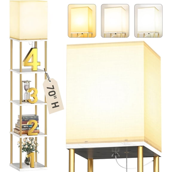 5-Tier Floor Lamp with Shelves, Standing Lamp with 3 Color Temperature, Corner Display Nightstand Lamp for Living Room, Bedroom and Office (70'' H, &White)