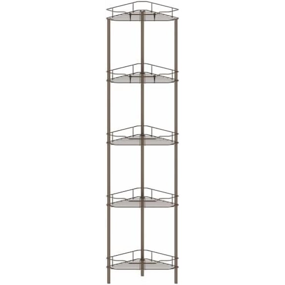 5 Tier Floor Standing Corner Shower Caddy Organizer Shelf with Hooks, Bathroom Shelves Stand Rack, Bronze