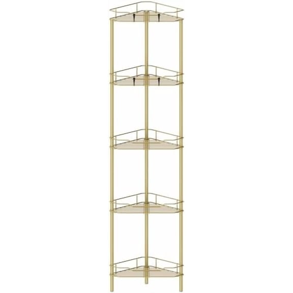 5 Tier Floor Standing Corner Shower Caddy Organizer Shelf with Hooks, Bathroom Shelves Stand Rack, Gold