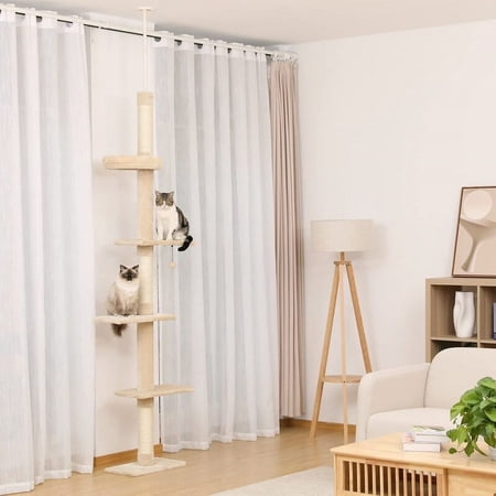 5-Tier Floor to Ceiling Cat Tree Height(95-107 Inches) Adjustable Beige