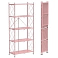 thumbnail image 1 of 5 Tier Foldable Shelf with Wheels, Portable Carbon Steel No Assembly Organizer, Collapsible Rolling Standing Utility Storage Rack for Kitchen Pantry Office, Pink, 1 of 5