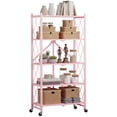 thumbnail image 1 of 5 Tier Foldable Storage Shelves with Wheels, 28"Lx13"Dx63"H Foldable Shelves, Freestanding Wire Metal Shelf for Storage, No Assembly Rack for Garage Kitchen, Basement, Pantry(Pink), 1 of 8