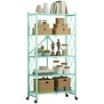 thumbnail image 1 of 5 Tier Foldable Storage Shelves with Wheels, 28"Lx13"Dx63"H Rolling Shelves, Freestanding Wire Kitchen Rack, No Assembly Rack for Garage Kitchen, Basement, Pantry(Green), 1 of 8
