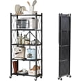 thumbnail image 1 of 5-Tier Foldable Storage Shelves with Wheels, Folding Metal Rack Shelving Unit, Heavy Duty No Assembly Organizer Shelf for Garage, Kitchen, Basement, Pantry, Black, 1 of 6