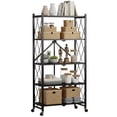 thumbnail image 1 of 5 Tier Foldable Storage Shelves with Wheels, Large Capacity Shelving Unit, Freestanding Metal Wire Shelf Rack, No Assembly Organizer Rack for Garage Kitchen, Basement, Pantry(Black), 1 of 8