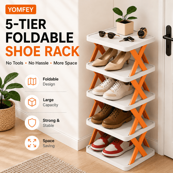 Vessgra 5-Tier Narrow Shoe Rack Organizer for Small Spaces, Vertical Plastic Shoe Storage Shelf for Entryway, Closet, Bedroom and Dorm Room, Gray