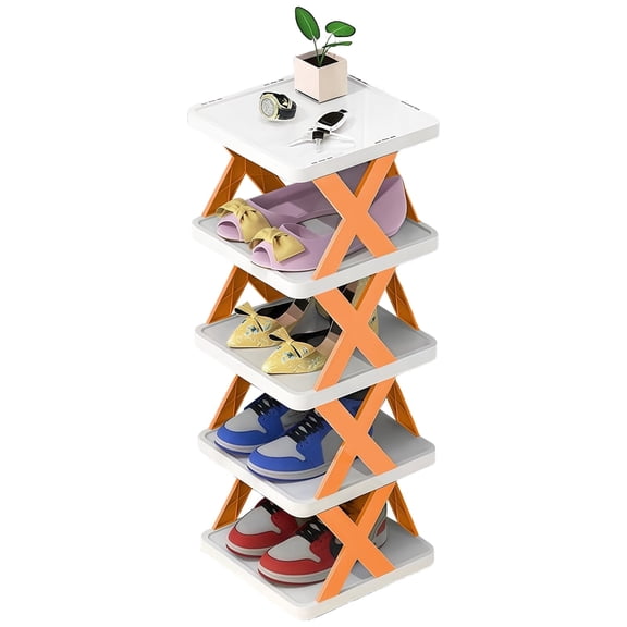 Vessgra 5-Tier Narrow Shoe Rack Organizer for Small Spaces, Vertical Plastic Shoe Storage Shelf for Entryway, Closet, Bedroom and Dorm Room, Gray