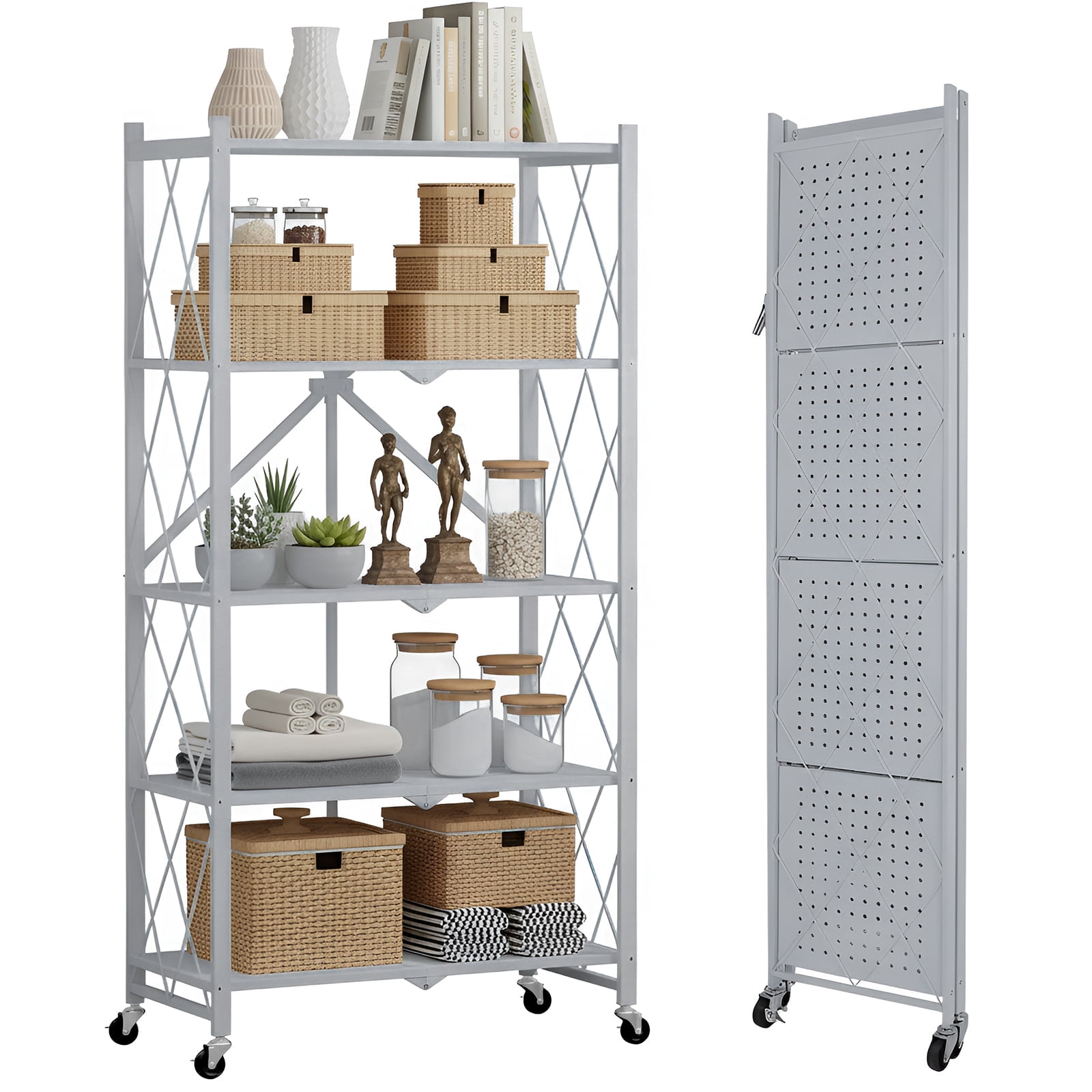 Rolling Kitchen Rack 5 Tier Folding Shelves, 28