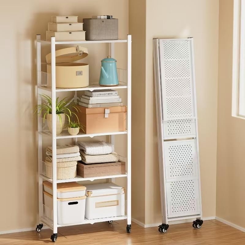 5-Tier Folding Shelves with Wheels, 1100LBS Heavy Duty Metal Foldable ...